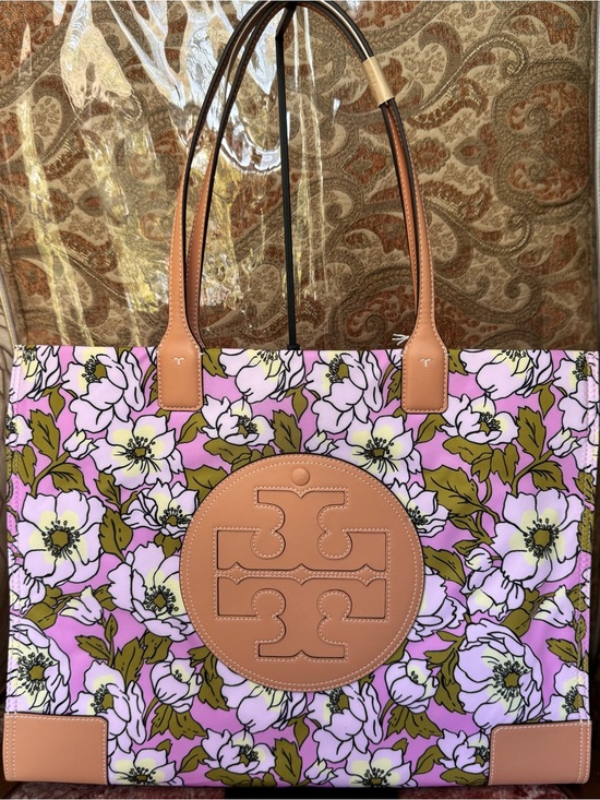 Tory Burch Handbags - 100% Authentic Tory Burch Aster Pink Flower Tan Leather Accents